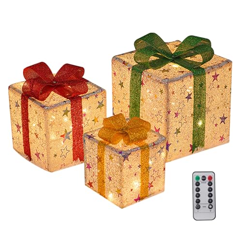 Boîtes-cadeaux éclairés de Noël avec télécommande et design étoiles - 2