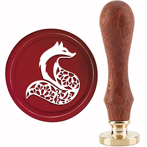 CRASPIRE Fox Wax Seal Stamp Mandala Sealing Wax Stamps Flower 30mm/1.18inch Removable Brass Head Sealing Stamp with Wooden Handle for Invitations Cards Gift Wrap