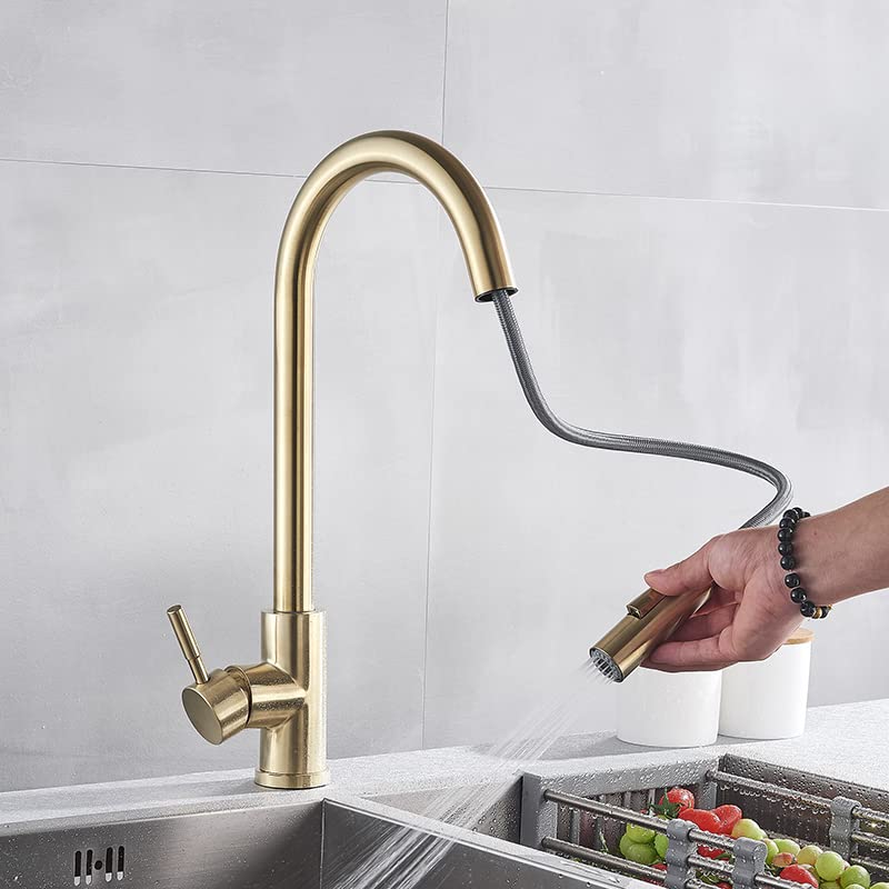 Robinet mitigeur de cuisine or brossé pour évier moderne - 5