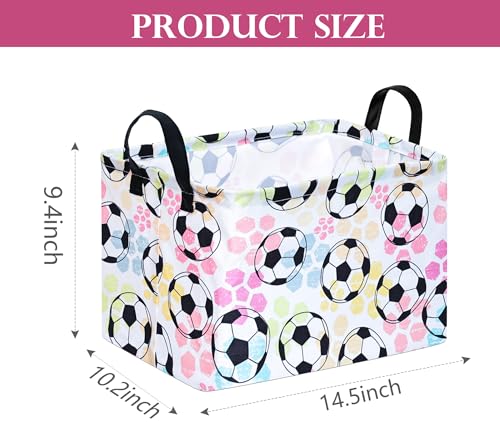 Image of Football Socer Pattern Storage Basket Gift Laundry Bins Collapsible Storage Baskets Box Laundry Nursery Hamper for Home and Office Decoration with Handles