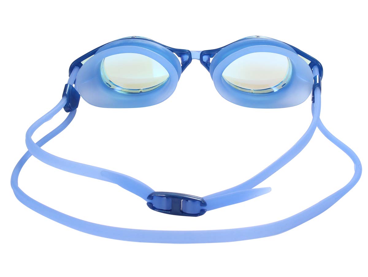 Poxas Lunettes de natation effet miroir, sans fuite, anti-buée, protection UV avec étui de protection gratuit pour adultes, hommes, femmes, enfants (verres miroir bleu/bleu)