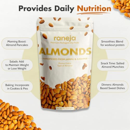 Image of Raneja Pure California Almonds /Badam Whole 250g, 100% Natural Real Nuts & Dry Fruit Freshly Cleaned and Cleared, High in Fiber, Badam Giri, Rich in Protein, Magnesium, Phosphorus and Dietary Fibre