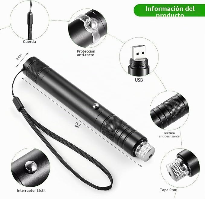 USB avanzada linterna de largo alcance, recargable de alta potencia con tapa de estrella extraíble versátil para observación astronómica