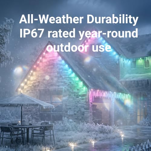 Image of Permanent Christmas Lights Outdoor 59ft - Addressable House Lights All Year | Wifi Connection, 72 Scene Modes, Music Capture, Voice Control String Lights Under Eave for Party, Halloween, Christmas