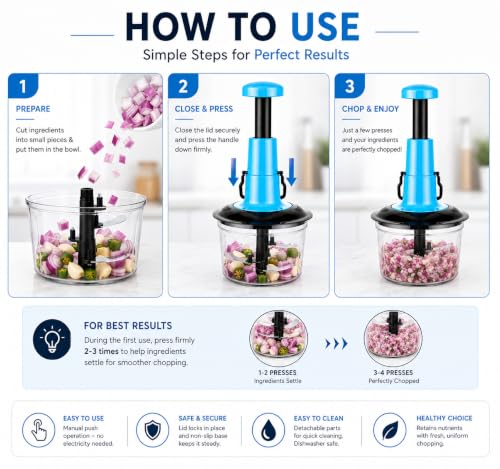 Image of Chopper for Kitchen Use | Vegetable Chopper for Kitchen | Manual Push Chopper for Onion, Tomato & Vegetables | Hand Vegetable Cutter Machine for Salad, Fruits & Garlic
