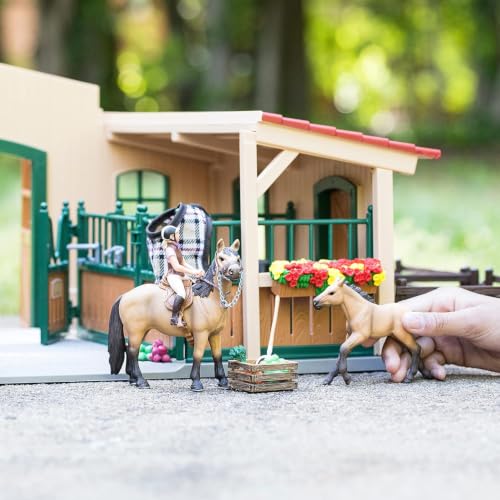 Image of Schleich Farm World - Stable with Horses and Accessories - Kids 3+ | 42195 | Farm Animal Figurine, Realistic Animal Toys, Barn Toy for Kids 3+, Screen-Free Imaginative Pretend Play, Montessori
