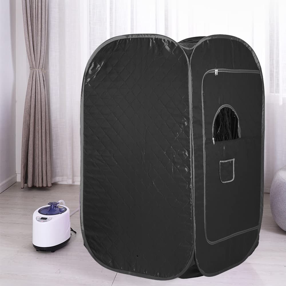 Sauna parowa do domu, mini sauna, przenośna sauna parowa, mobilna sauna parowa, SPA, zdrowa sauna domowa, łaźnia parowa z pilotem zdalnego sterowania (kolor czarny, 80 x 80 x 135 cm)