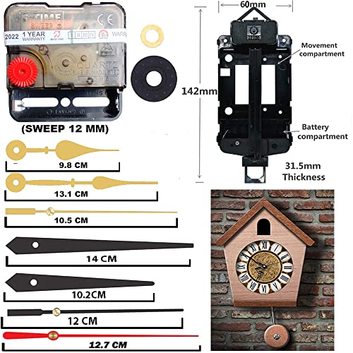 Image of Silent Pendulum Type Quartz Clock Moviment Mechanism 12 MM Sweep Silent Motor DIY Kit (Needles : Antique Black,Gold,Red)