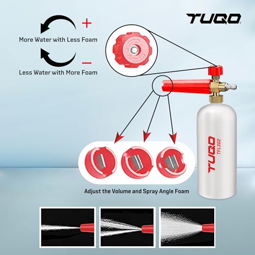 Image of TUQO Heavy Duty Adjustable Foam Lance 1L Bottle with Brass Nozzle & 1 Brass Quick Connector | Professional Series for Pressure Washers | High Foaming Car Wash Pack- TFL302
