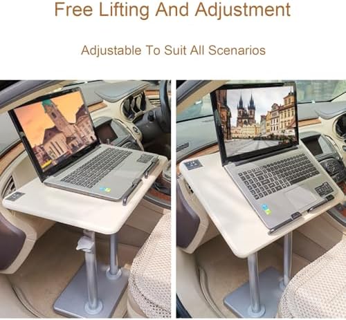 Adjustable RV Folding Table with Swivel, Cup Holder & Seat Belt - Perfect for Campervans & Motorhomes, Beige, 50cm/20 - Ideal for Outdoor Dining & Relaxation