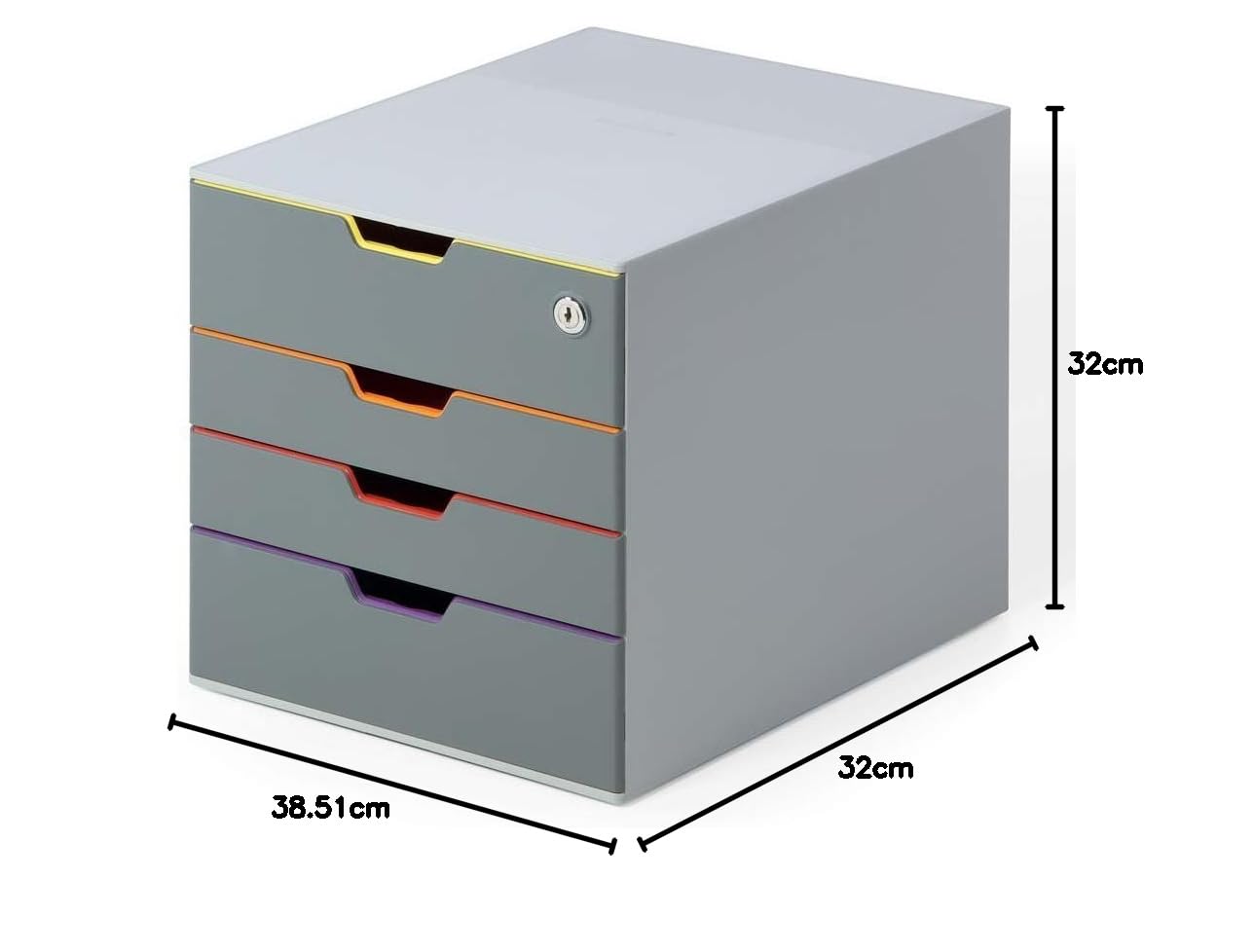 Durable 760627 Varicolor 4 Safe, Cassettiera con 4 Cassetti, 1 con Serratura, Porta Etichetta Rimovibile, 280 x 292 x 356 mm