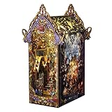 CUTEROOM DIY Book Nook Kit, DIY Dollhouse Booknook Bookshelf Insert Decor Alley, Bookends Model Build-Creativity Kit with LED Light & Music Box (SL004)