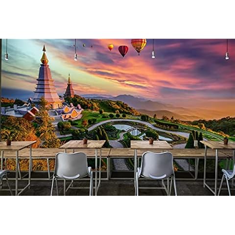 FLFK 3D Park Sunset Hot Air Balloon Wallpaper Landscape Mural Removable Waterproof for Living Room Decoration 49.2x31.5 inches Cover