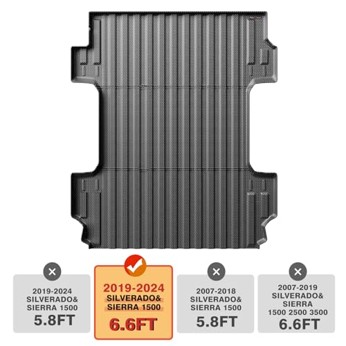 Image of TripleAliners Truck Mat Compatible with 2019-2026 Chevy Silverado 1500 / GMC Sierra 1500 6.6FT Accessories, Truck Bed Mat Heavy Duty Custom Fit All Weather Protection TPE Pickup Liner, Standard Bed