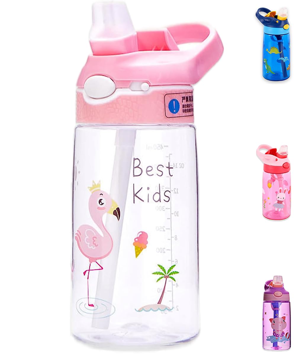 S2C Kids Water Bottle with Straw & Handle - 16 oz BPA Free Kids Water Bottles, Spill Proof Cups for kids, Easy-Clean, Water Bottle With Straw,Kids Water Bottle For School (Pink Flamingo)S2C Kids Water Bottle with Straw & Handle - 16 oz B…