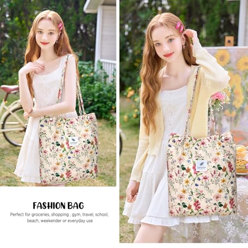 Image of Ayieyill Corduroy Tote Bag for Women Canvas Shoulder Cord Purse with Inner Pocket