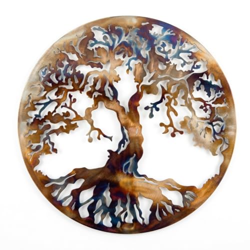 Tree Of Life Metal Art Wall Decor, 23.5 inches, Heat Colored