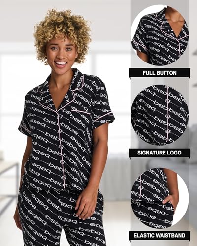 Image of bebe Womens 2 Piece Bridesmaid Pajamas Set Short Sleeve Button Down Shirt and Pants