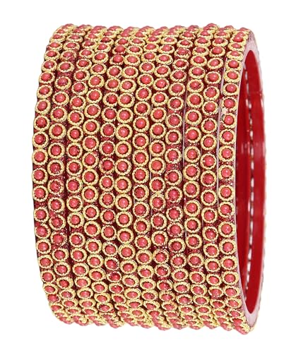 Image of NMII Glass Golden Beads & Pearls Moti Work Designer Bangles Set For Women & Girls | Kanch ki Chudi Set | Girl's Bangles Bracelet | Glass Bangles | Daily, Wedding, Party, Fashion Jewellery- Set of 12