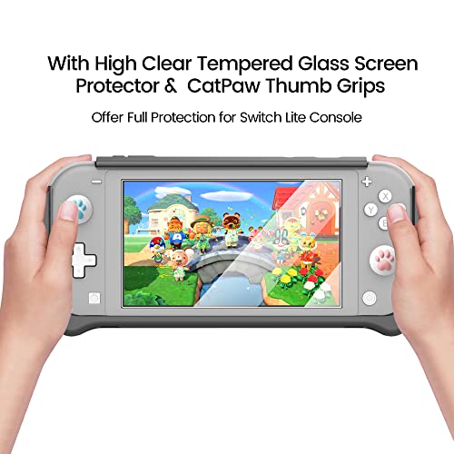 Switch Lite Protective Case For Nintendo, Leyusmart Daily Gift (Ergonomic/Sturdy/Full Protection) Gift Idea With Hd Screen Protector & Thumb Grip Caps For Family Happy Hours, Gray #TOP5