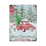 Wodevor First Christmas Retired 2022 Metal Tin Sign Santa Truck Tree Snowman Decorative Christmas Pl