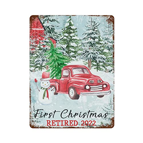 Wodevor First Christmas Retired 2022 Metal Tin Sign Santa Truck Tree Snowman Decorative Christmas Plaque Tin Sign Porch Signs And Decor Outdoor Vintage Bar Decor Yard Signs 12"X16" #TOP16