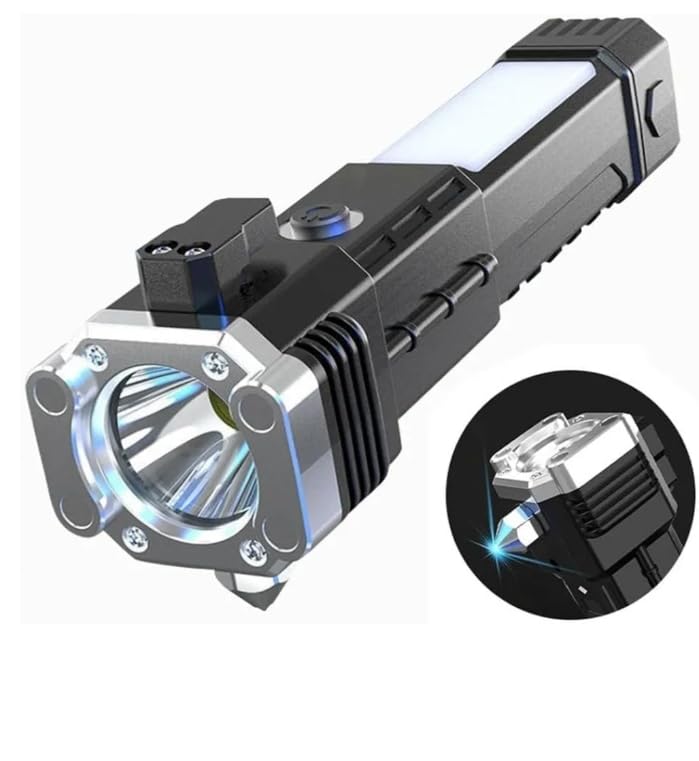 LED 3W Torch Light Rechargeable Torch Flashlight,Long Distance Beam Range Car Rescue Torch with Hammer Window Glass and Seat Belt Cutter Built Portable Rechargeable (B0DHCWQPCG) Amazon Price History, Amazon Price Tracker
