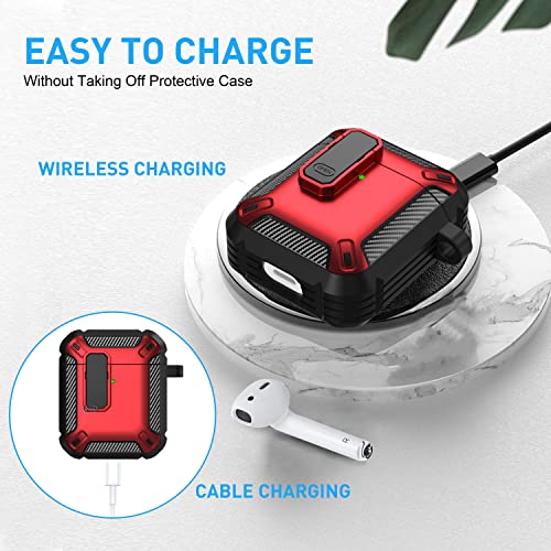 Maxjoy For Airpods Case Cover, Airpods 2 Protective Case With Lock Gen 2 Military Hard Shell Rugged Shockproof Cover With Keychain Compatible With Apple Airpods 2Nd Airpods 1St Generation, Red #TOP3