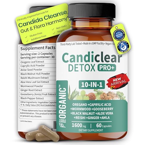 Womens Candida Cleanse & Yeast Balance | Herbal Parasite Detox with Oregano Wormwood Black Walnut & Clove | Gut Digestive & Flora Rebalance Formula | Third-Party Tested Vegan Non-GMO 60 Caps