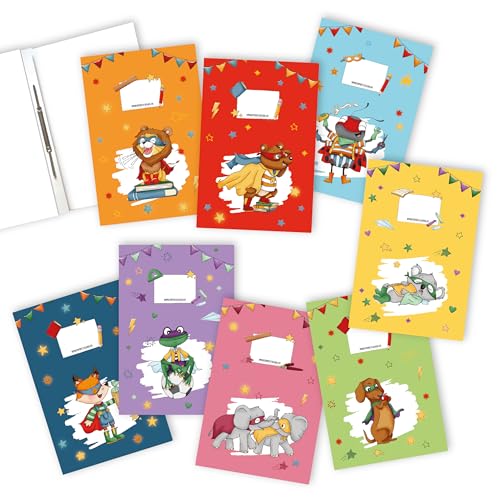 Papierdrachen 8 hochwertige Schnellhefter aus Karton für Kinder | DIN A4 | Motiv Superhelden Tiere - Schnellhefter aus 350g/m Karton - Set Nummer 6
