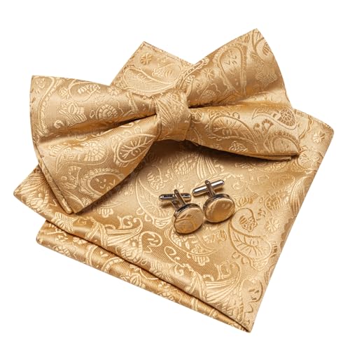 Image of YOHOWA Mens Bow Tie Set Paisley Coloful Pre-tied Bowties Adjustable with Handkerchief Cufflinks Wedding Prom Party