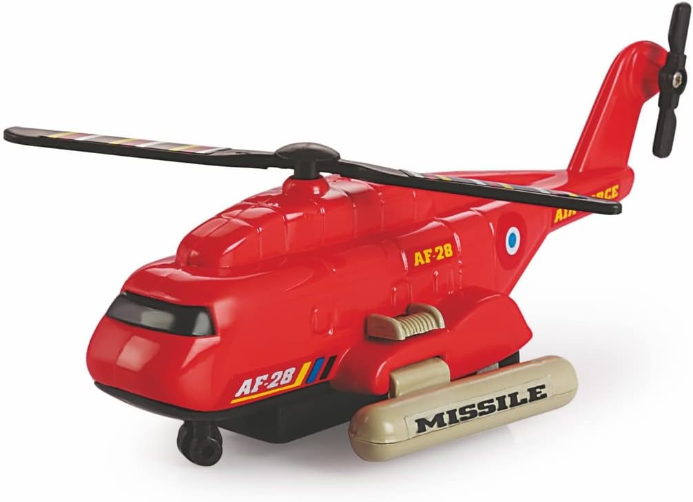 Shinsei I.A.F. Helicopter Chopper Maintenance Free Pullback Spring Action Race Toy Gift for Boys 3+ Years. Strong ABS Plastic, NO Sharp Edges, BIS Certified. Pack of 1, Color Red