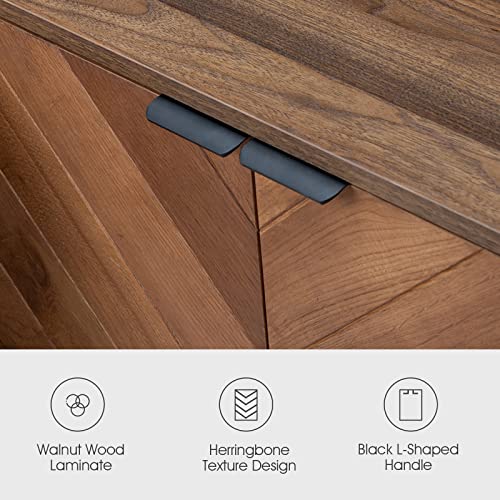 Hulala Home 55" Sideboard Buffet Cabinet, Kitchen Storage Cabinet With 4 Doors & 2 Removable Shelves, Cupboard Console Table Accent Cabinet For Dining Room, Hallway, Walnut #TOP3
