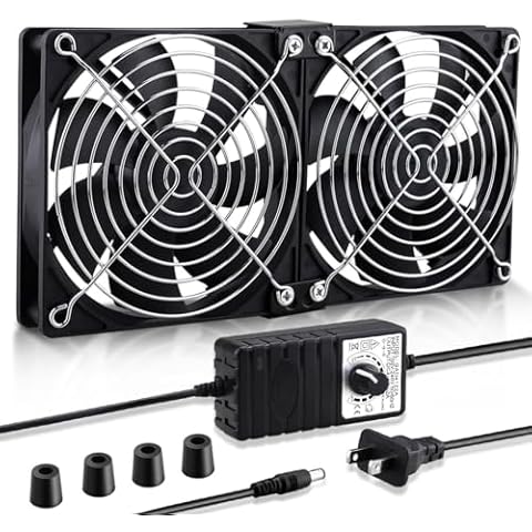 Wathai Big Airflow 2 x 120mm 240mm Computer Fan with AC Plug Cabinet Fan 110V 240V AC Power Supply, Speed Controller 3V to 12V, for Mining Machine Chassis Server Workstation Cooling Cover