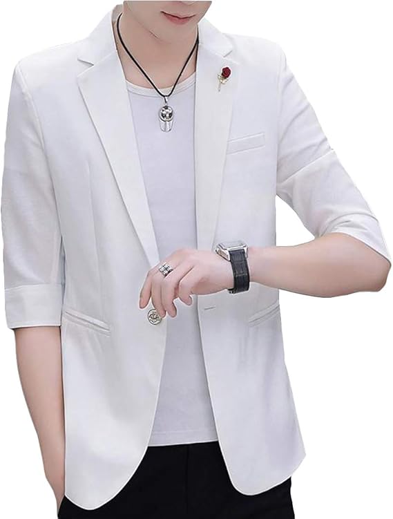 Amazon Beibang バイバン テーラードジャケット メンズ 7分袖 スーツ スリム カジュアル 薄手 サマージャケット おしゃれ ビジネス ジャケット 細身 トップス 無地 夏服 12白 コート ジャケット 通販