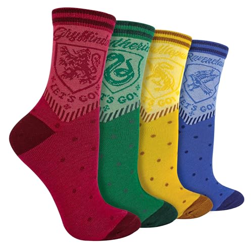 Harry Potter 4 Pairs Socks | Novelty Hufflepuff, Slytherin, Gryffindor, Ravenclaw, Hogwarts Socks Gifts (UK, Numeric, 6, 11, Regular, Regular, Multicolor)