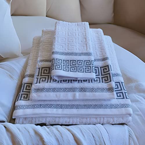 Toallas Algodón 100 ,Portugués Diseño De Grego Juego De Baño Grande Lavabo Y Tocador. Tacto Supremo 600g Diseño Brocado En Toda La Toalla De Calidad Y Diseño Lujoso Y Espectacular Blanco Toallas Algodón 100 ,Portugués Diseño De Grego Juego De Baño Grande Lavabo Y Tocador. Tacto Supremo 600g Diseño Brocado En Toda La Toalla De Calidad Y Diseño Lujoso Y Espectacular Blanco