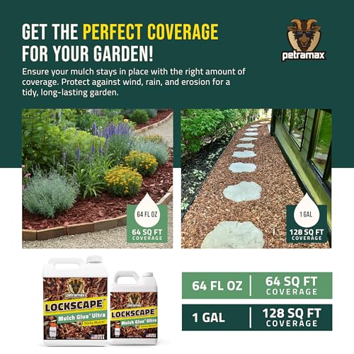 Lockscape Sticky Mulch Glue for Landscaping (64 Ounce) - Lasts Up to 2 Years, Non-Toxic, Ultra Concentrated Landscape Binder - Strong Mulch and Pine Straw Glue for Landscaping, Pine Straw & More