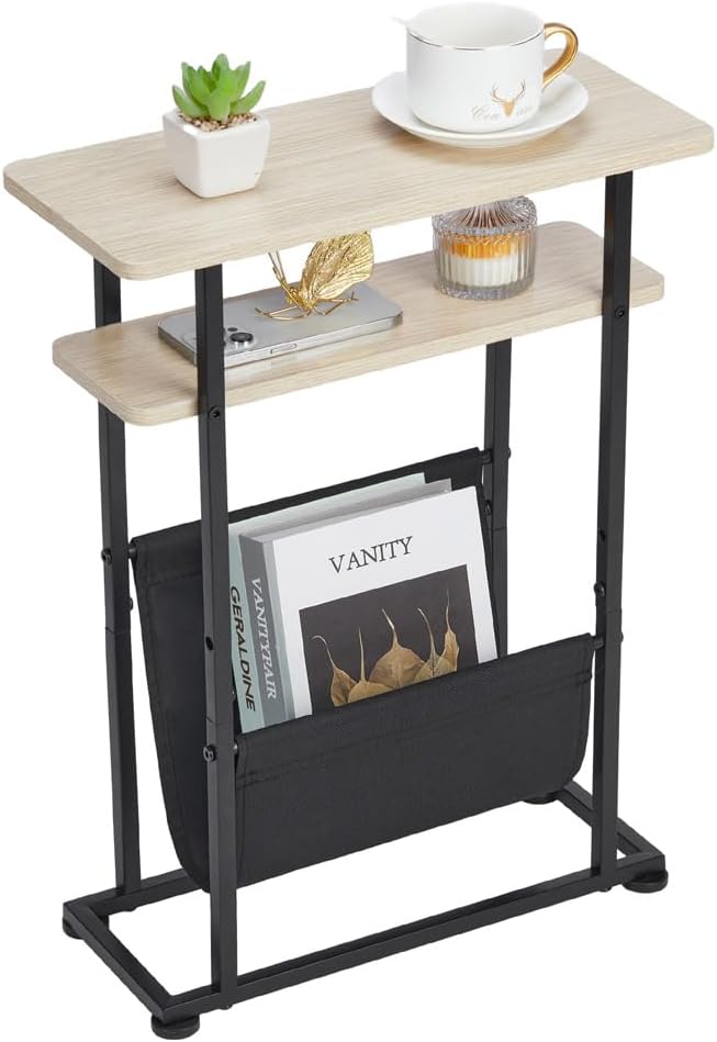 HOOBRO Table d'appoint en forme de C avec station de charge, table d ...