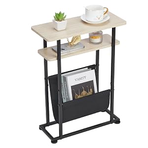 ZEXVIDA Narrow Small Side Table for Small Spaces - Slim End Table with Magazine Rack - Narrow End