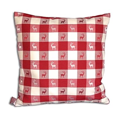 SeGaTeX home fashion Kissenhülle Karo in Rot | 1 Stück hochwertiges Zierkissen 40 x 40 cm passend zur Landhaus-Serie | langlebig, rot-weiß kariert aus Webstoff mit kleinen Hirschen als Motiv