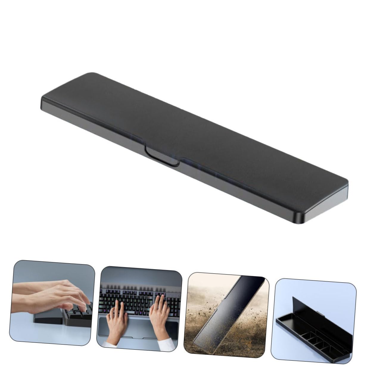 jojofuny Poggiapolsi Multifunzione per Tastiera e Mouse, in Abs e Gomma, Nero, con Base Antiscivolo e Angoli Arrotondati per Ufficio