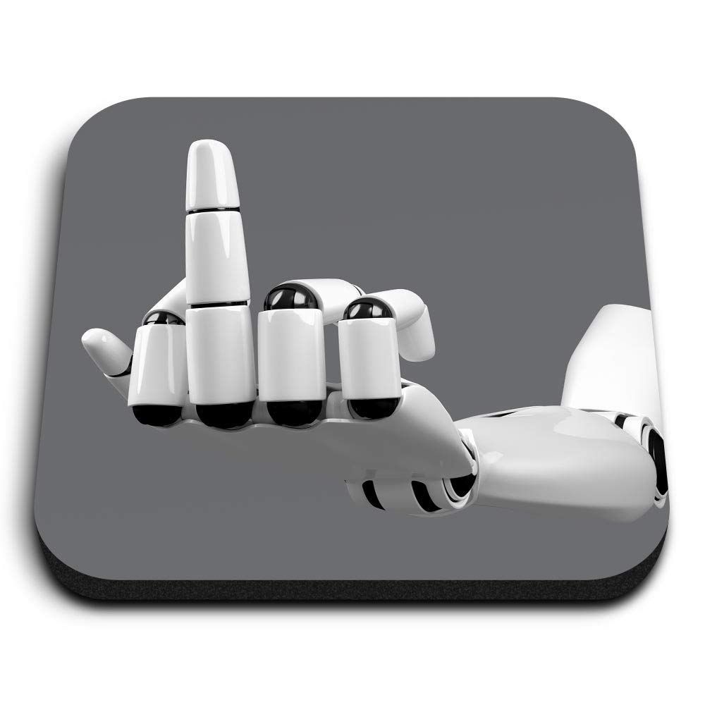 Destination Vinyl Ltd Multicolor 1 X Square Mdf Fridge Magnet - Rude Middle Finger Robot Office Joke 12322