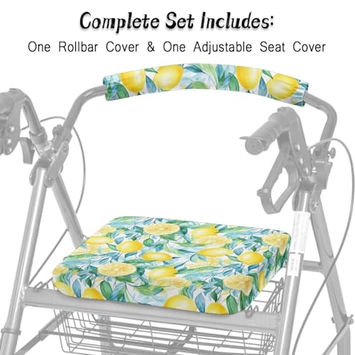 Image of Lemon Rollator Walker Seat and Backrest Covers Universal Walkers Seat Covers Soft Adjustable Accessories for Rollator Walkers for Seniors Women Men