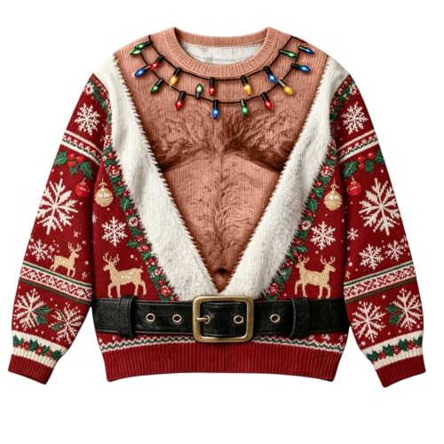 Ugly Christmas Sweatshirts for Men Funny 3D Hairy Chest Santa Pullover - image 3