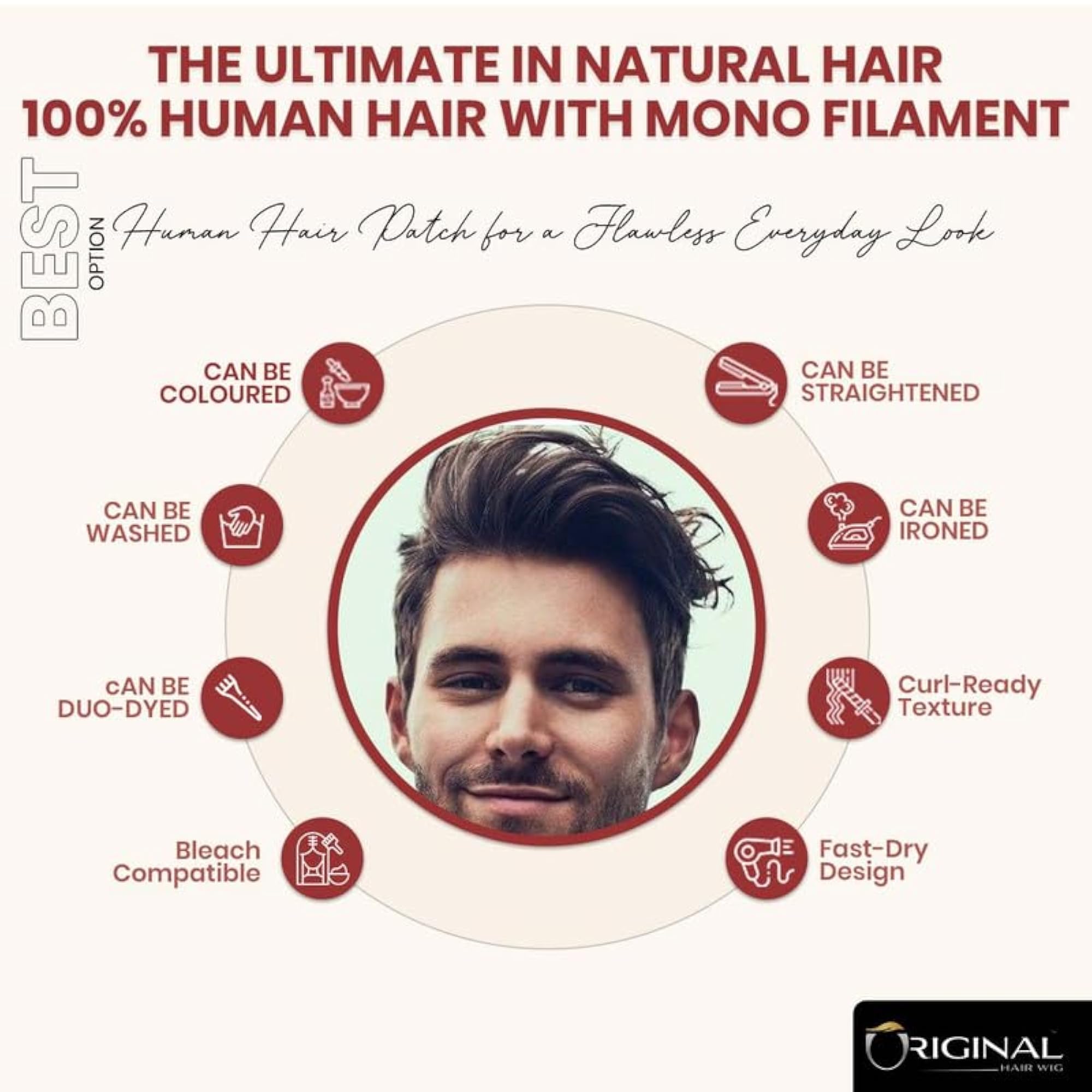 Men's Smart Patch 100% Human Hair Toupee, Matte Natural