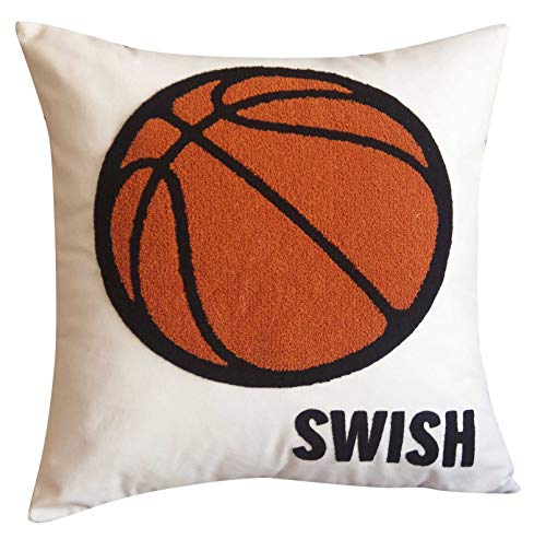 Decopow Embroidered Basketball With Swish Throw Pillow Cover,Square 18 Inches Decorative Canvas Pillow Cover With Swish Pattern,Cover Only (Swish) #TOP16