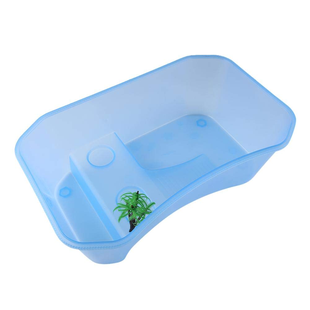 40 * 23 * 13 cm Reptil pecera abierta con plataforma para tomar el sol Tortuga Hábitat Reptiles Anfibios Terrario Caja de cría Caja de alimentación portátil transparente para tortugas(Azul)