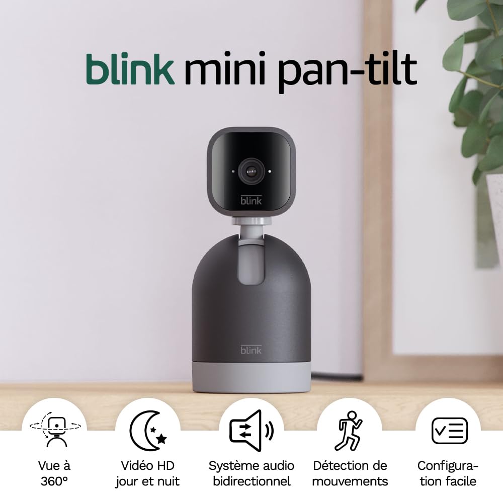 Blink Mini Pan-Tilt Caméra | Caméra de surveillance connectée d'intérieur rotative sur secteur | Audio bidirectionnel, vidéo HD, détection de mouvements, Alexa intégré | Noir