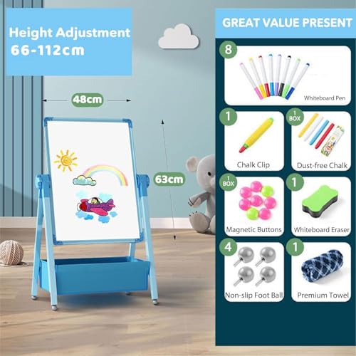 G TALECO GEAR Tafel Kind für Kinder 3-8 Jahre, Kindertafel mit Kreide und Magnet, Whiteboard, Standtafel 360° drehbar (Blau)